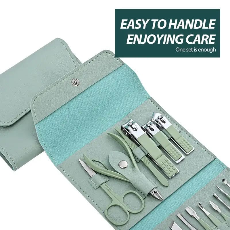 Set Of 16 Nail Clipper, Stainless Steel Manicure Kit With Folding Bag