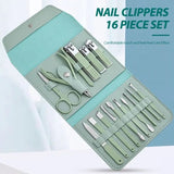 Set Of 16 Nail Clipper, Stainless Steel Manicure Kit With Folding Bag