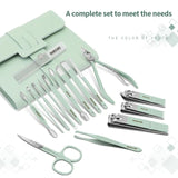 Set Of 16 Nail Clipper, Stainless Steel Manicure Kit With Folding Bag