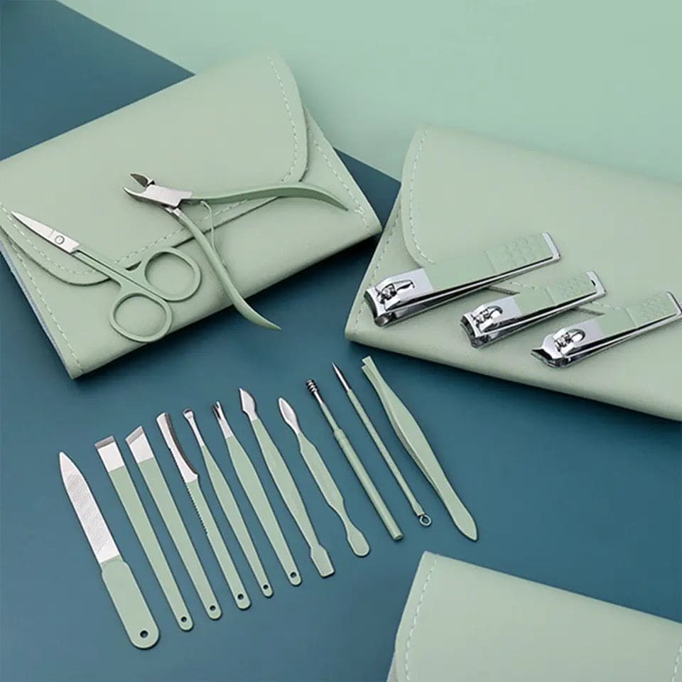 Set Of 16 Nail Clipper, Stainless Steel Manicure Kit With Folding Bag