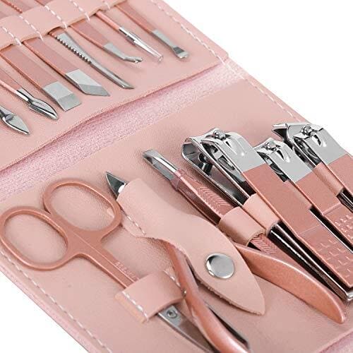 Set Of 16 Nail Clipper, Stainless Steel Manicure Kit With Folding Bag