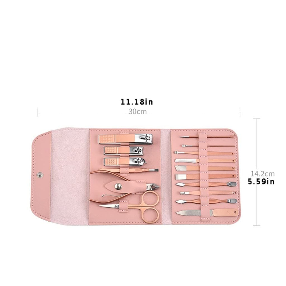 Set Of 16 Nail Clipper, Stainless Steel Manicure Kit With Folding Bag