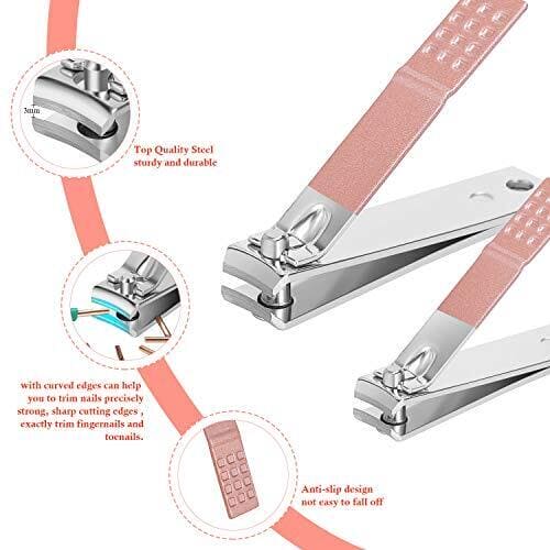 Set Of 16 Nail Clipper, Stainless Steel Manicure Kit With Folding Bag